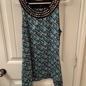 Apt. 9 Teal and Black Geometric Sleeveless Top